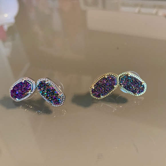 NWOT Kendra Scott Ellie Stud Earrings In Platinum or gold Drusy - Picture 10 of 12